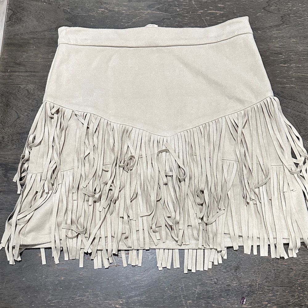 Altar'd State Cream Fringe Suede Mini Skirt